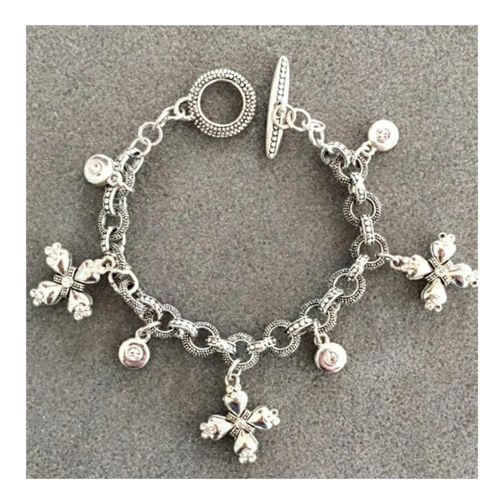 💕Silver Milgrain Charm Toggle Bracelet